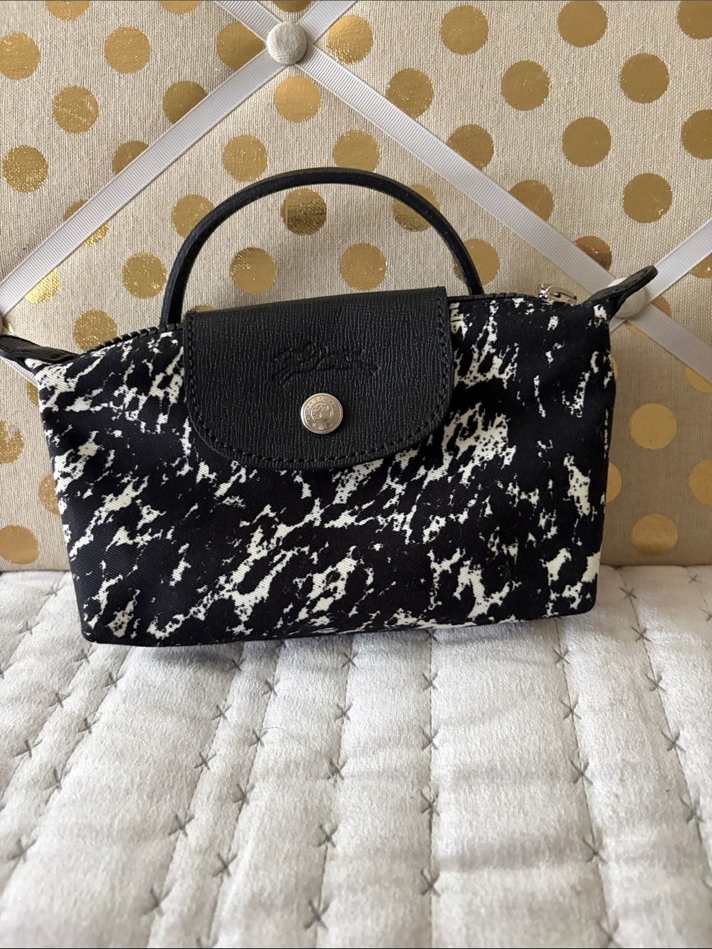 Longchamp Le Pliage Mini Black and White Special Edition Bag NWOT